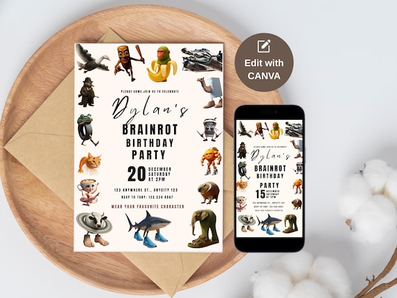 Italian Brainrot Birthday Invitation Evite Funny Meme inspired Birthday Party Invite Instant Download Printable Funny Party Invite