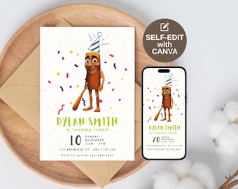 Tung Tung Sahur Birthday Invitation Template Editable  Brainrot themed Birthday Invites Viral Funny Meme Birthday Party for Kids Party TTS1