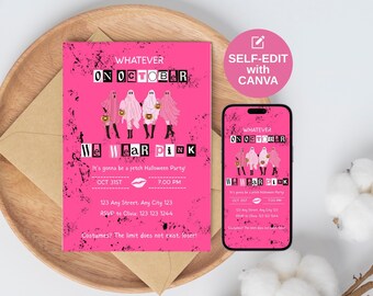 Editable Mean Girls Halloween Party Invitation Canva Template Girls Night Out Pink Burn Book Party Invite Mean Girls Inspired Party PH1