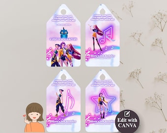 K-POP Demon Hunters Huntrix Editable Printable Birthday Favor Tag BTS Huntrix Digital Party Invite Huntrix Birthday Decor for fans 090025