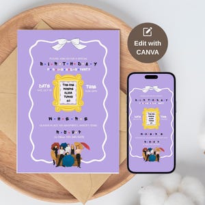 Friends Tvshow Editable Birthday Invitation The One Where Friends Themed Party Invites Purple Girls Party Galentines Brunch Date Evite