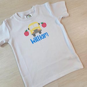 School Bus Monogram Tee. First Day of School T-shirt. Boys Back to School Tee. Back to School Embroidery. Personalized Monogram shirt.