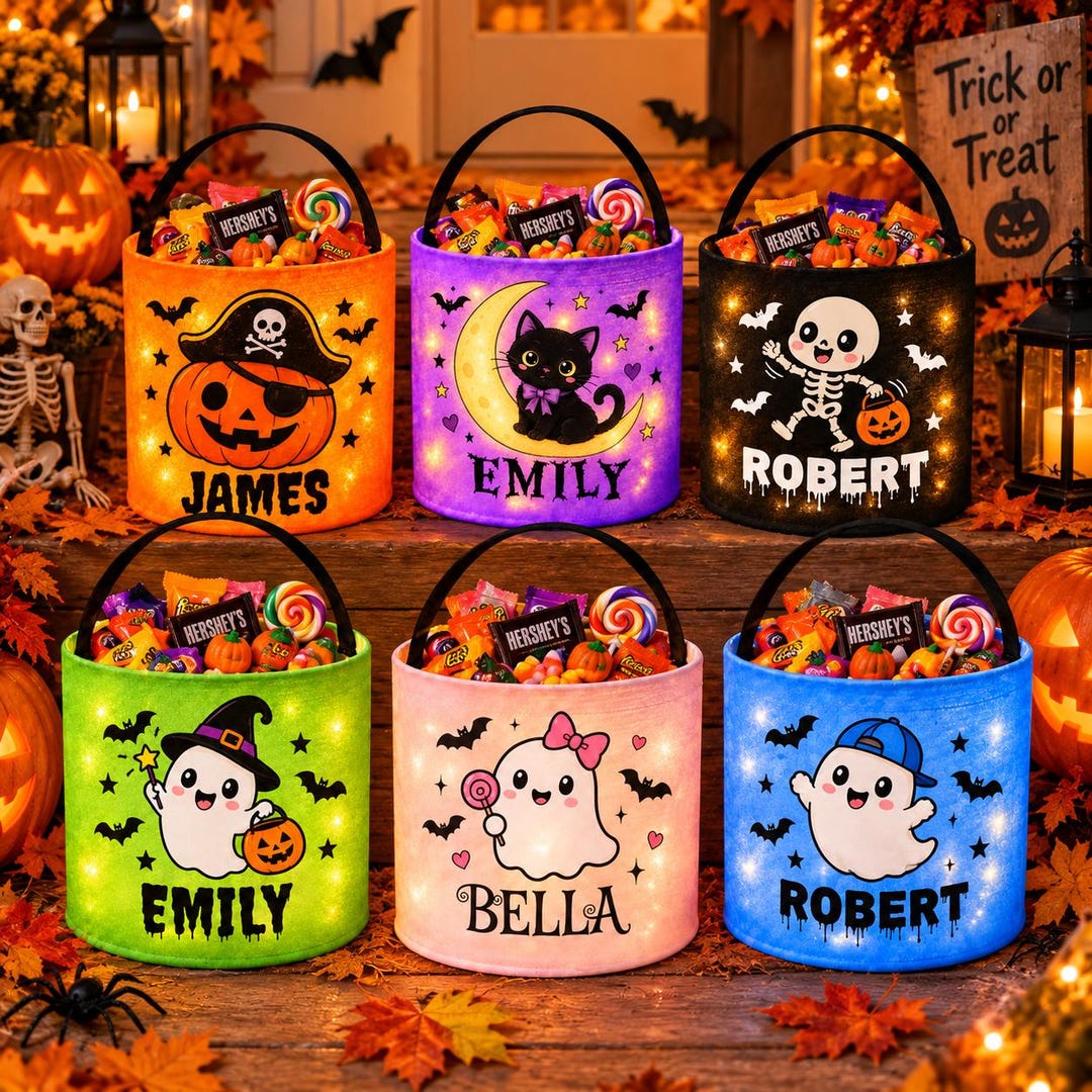 Personalized Light up Halloween Candy Bucket, Custom LED Trick or Treat ...