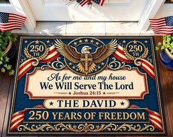 Personalized USA Flag Doormat, Custom Family Name Door Rug, USA 250th Anniversary Home Decor