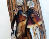 Southwestern Sari Silk Feather Statement Earrings OOAK Designs by Blue Honey Jewelry Statement Earrings