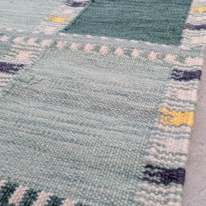 Handwoven Wool Dhurrie Rug: Green Checkered Kilim Style, 5x8
