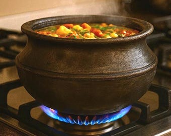 Olla de barro negro – Kadai/Handi de barro hecho a mano, utensilios de cocina de terracota sin esmaltar para gas y horno / Utensilios de cocina de barro saludables y no tóxicos