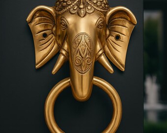 Brass Elephant Door Knocker, Elephant Head Front Door Hardware Decor