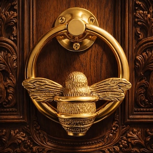 Kołatka do drzwi w kształcie pszczół, mosiądz, złoto, styl vintage, dekoracja drzwi wejściowych, ręcznie robione okucia do drzwi przeciw owadom, wyjątkowy akcent w przedpokoju