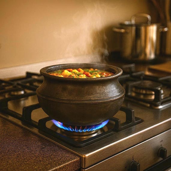 Schwarzer Ton Kochtopf - Handgemachter Kadai/Handi, unglasiertes Terrakotta Kochgeschirr für Gas & Ofen | Gesundes ungiftiges Tontopf-Serviergeschirr
