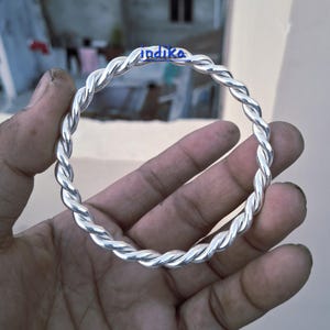 Thick Heavy Silver Bangle Bracelet – Twisted silver Bangles, Elegant Minimalist Stackable Handmade Jewelry.