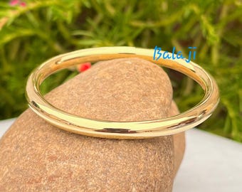 5 mm tjockt tungt mässingsarmband – Handgjort minimalistiskt, grovt massivt armband, tjocka guldfärgade smycken