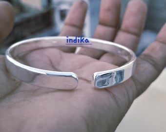 925er Sterlingsilber-Armreif - Dickes verstellbares Armband, handgefertigte silberne Manschette, minimalistischer Unisex-Schmuck