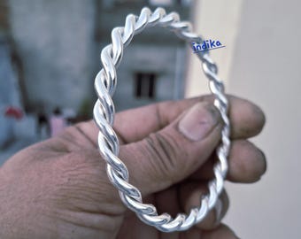 Solid Silver Bangle Bracelet – Twisted silver Bangles, Elegant Minimalist Stackable Handmade Jewelry.