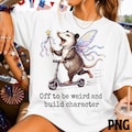 Off To Be Weird And Build Character PNG | Funny Possum Fairy Scooter Shirt Design | Vintage Whimsical Opossum Sublimation PNG product logo