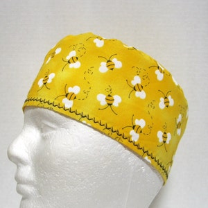 Scrub Hat, Surgery Cap or Chemo Cap  Bees on Sunshine Yellow