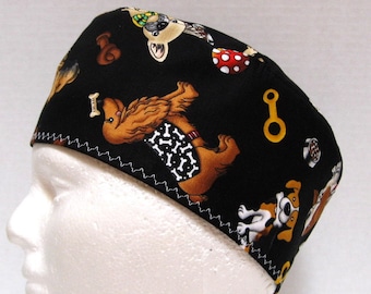 Veterinarian Surgical Cap, Scrub Cap, Mens Scrub Hat or Chemo Cap with Funny Dogs