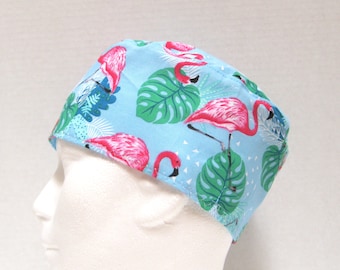 Scrub Hat, Surgical, Chemo or Skull Cap with Flamingos