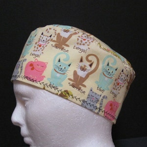 Scrub Cap, Veterinarian Scrub Hat or Surgical Cap with Multi Colored Cats