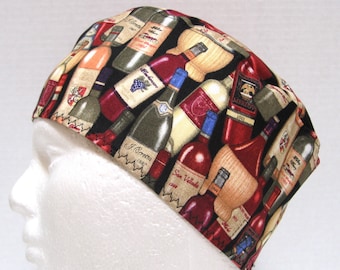 Mens Scrub Hat or Surgical Cap with Wine Bottles