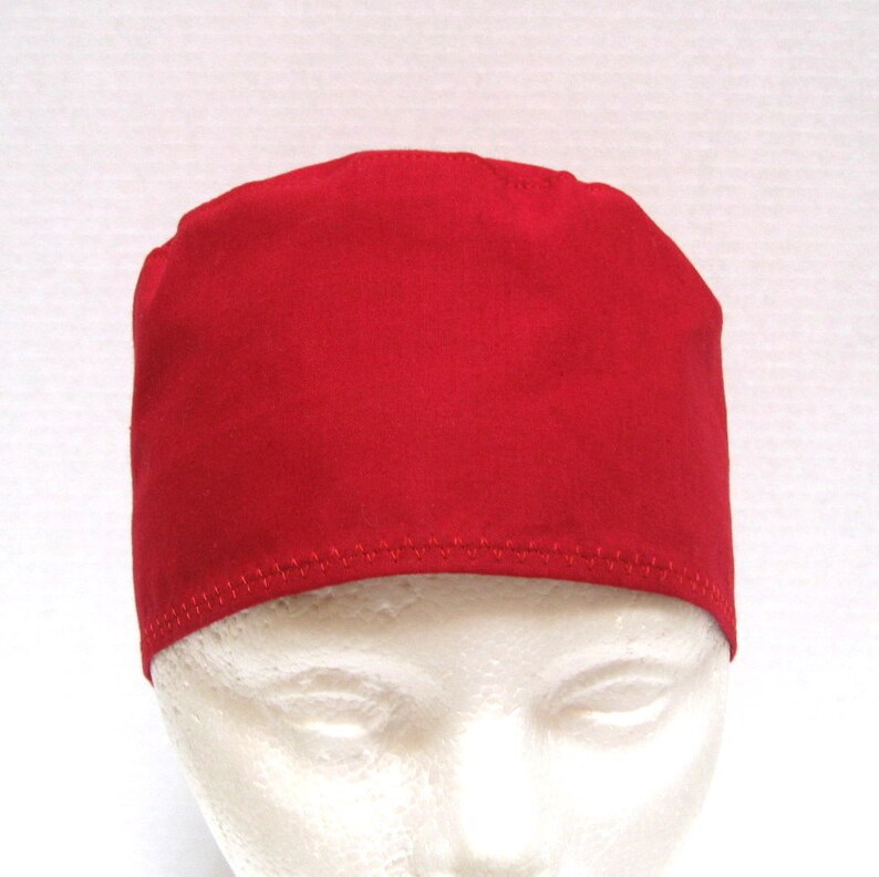 Mens Crimson Red Surgical Scrub Hat or Chefs Skull Cap image 2