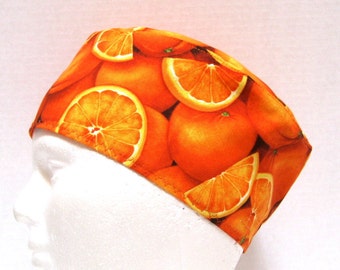 Mens Scrub Hat, Surgical Cap or Chefs Cap with Oranges