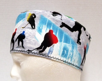 Mens Scrub Cap, Surgical Cap or Chemo Cap with Hockey Players