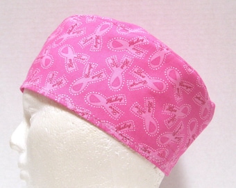 Scrub Hat, Cancer Scrub Cap, Surgical Cap, with Pink Ribbons of Hope