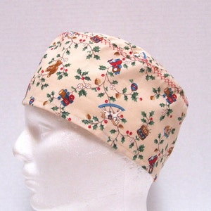 Christmas Surgical Scrub Hat or Scrub Cap with Christmas Toys and Holly