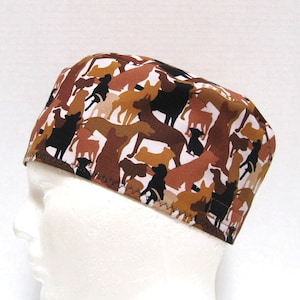 Mens Scrub Hat, Veterinary Scrub Cap or Surgical Cap Brown Dog Silhouettes