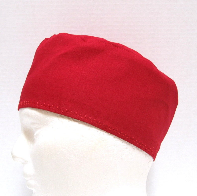 Mens Crimson Red Surgical Scrub Hat or Chefs Skull Cap image 1