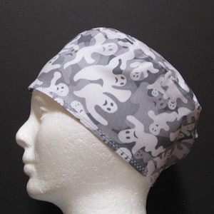 Mens Halloween Ghost Scrub Hat: Adjustable Chemo Skull Cap