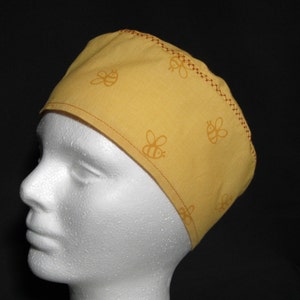 Scrub Hat, Surgical Cap or Chemo Hat Bees on Golden Yellow