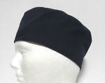 Navy Blue Mens Scrub Hat, Surgical Cap, or Chefs Skull Cap