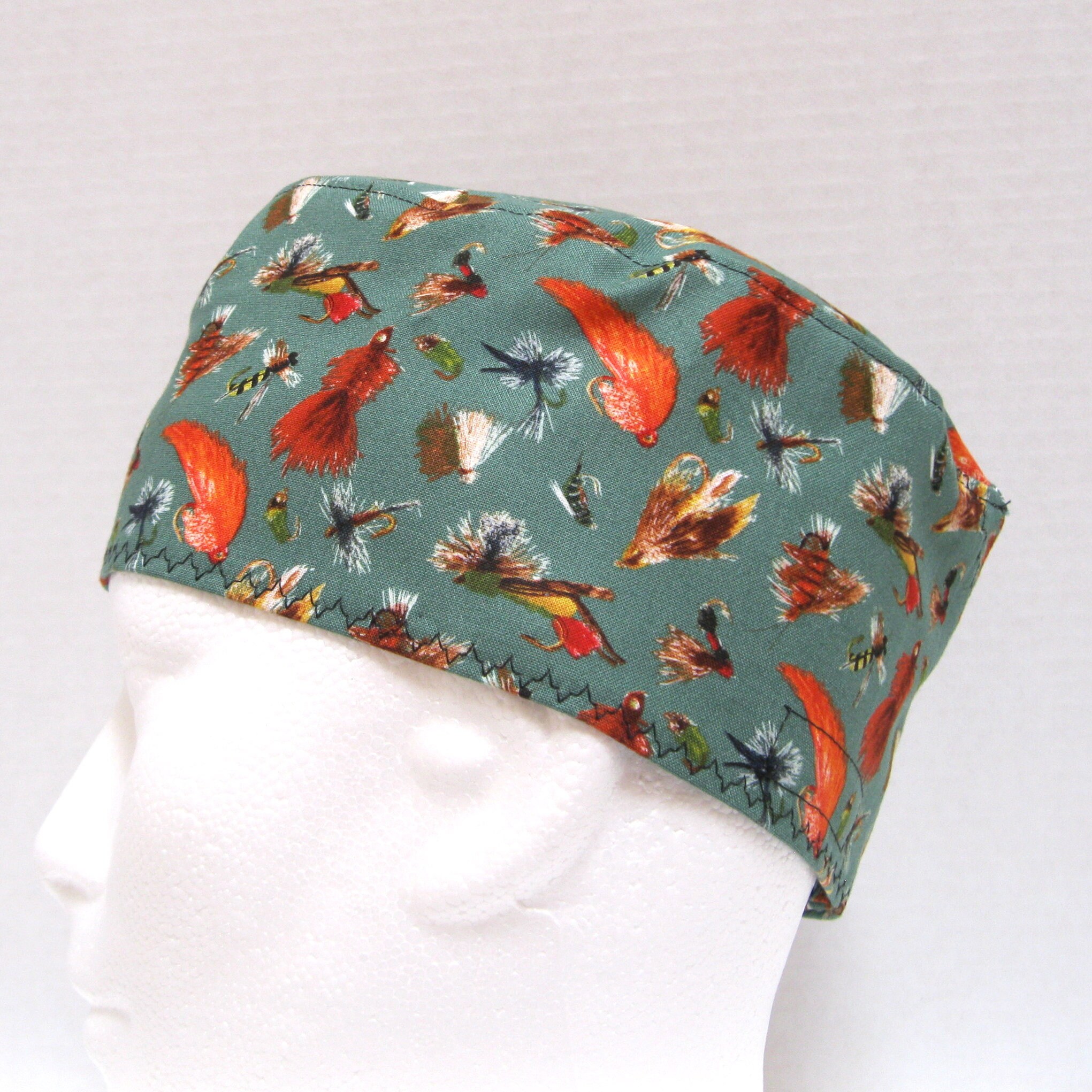Mens Scrub Hat, Surgical Cap With Colorful Fly Fishing Lures