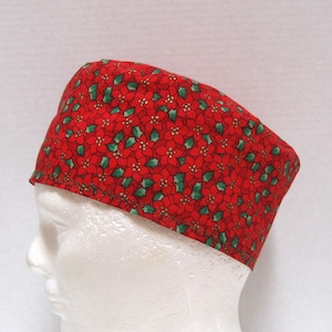 Unisex Christmas Scrub Cap or Surgical Cap Red Poinsettias and Holly