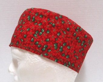 Gorro Quirófano o Gorro Quirófano Navidad Unisex Poinsettias Rojas y Acebo