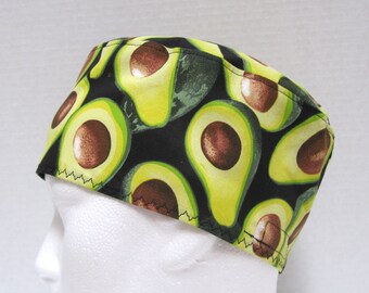 Chefs Skull Cap or Mens Scrub Hat with Avocados