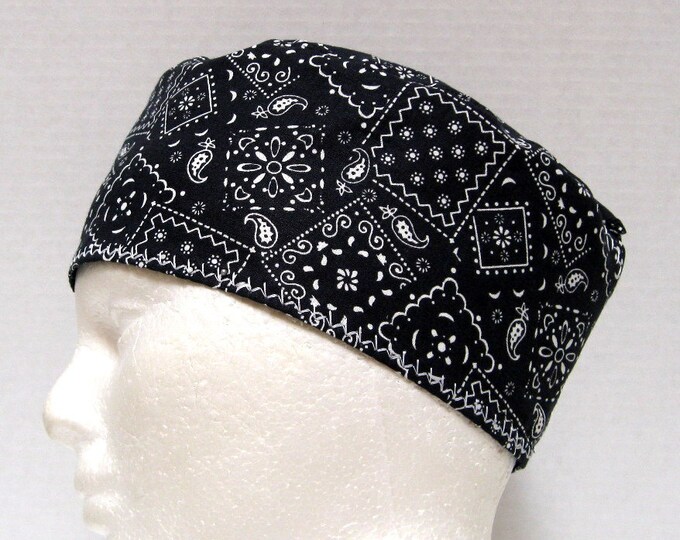 Mens Black Bandana Surgical Cap, Medical Cap or Skull Cap Etsy