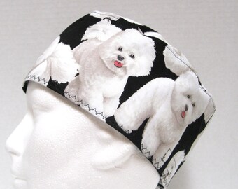 Scrub Cap for Veterinarian, Mens Scrub Cap, Surgical Cap with Bichon Frise