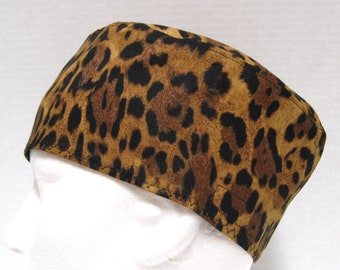 Mens Scrub Cap  or Surgical Scrub Hat in a Leopard Print