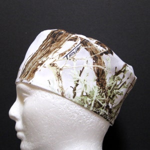 Mens Scrub Hat, Scrub Cap, Surgical Cap or Skull Cap, White Woodland Camo