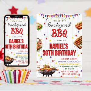 Backyard BBQ Party Invitation, BBQ Birthday Invitation, Barbecue Birthday Party Invitation, Editable Template Canva invitation