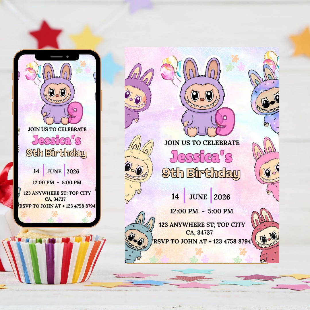 Labubu Invites Editable Labubu Birthday Invitation, Labubu Kids Birthday Invitation ...