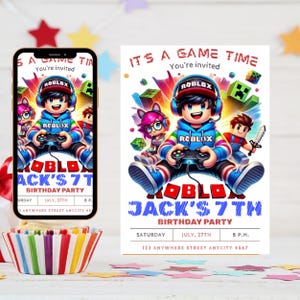 Roblox Birthday Invitation Template: Kids Game Party Invite