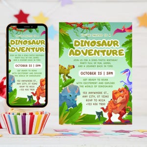 Dinosaur Birthday Invitation, Editable Three Rex Birthday Invite, Boys Third Birthday Dino Party, Three-Rex On The Loose birthday invitation