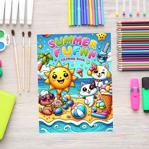 Summer Fun Coloring Page Set - Instant Download - Pool Party Activity - Summer Party Favors - Beach Party Games - Kids Camp Coloring Pages