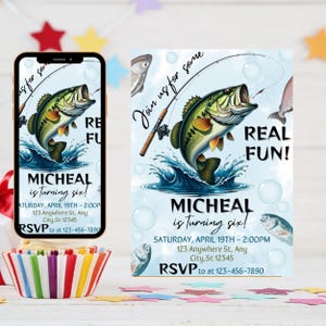 Fishing Birthday Invitation Template: Reel Fun, Editable Design (Digital Download 5x7in Canva Template)