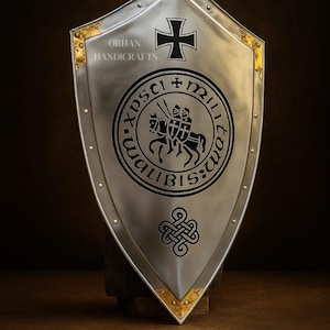 Medieval Templar Knight Shield: 18Ga Steel Armor, 28&quot; Décor