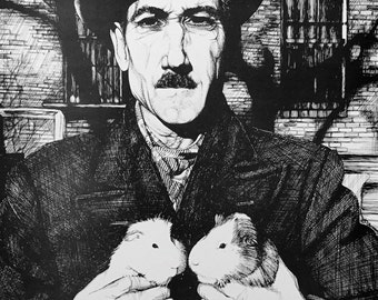 Man with Two Guinea Pigs New York 1920s digital print